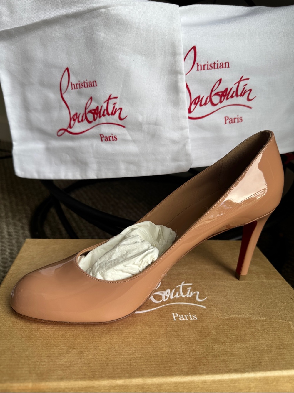 Christian Louboutin Nude Patent Pump with Red Sole